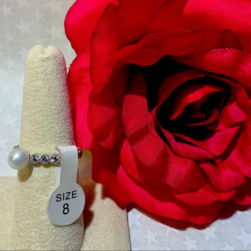 Pearl & Swarovski Crystal Ring Size 8